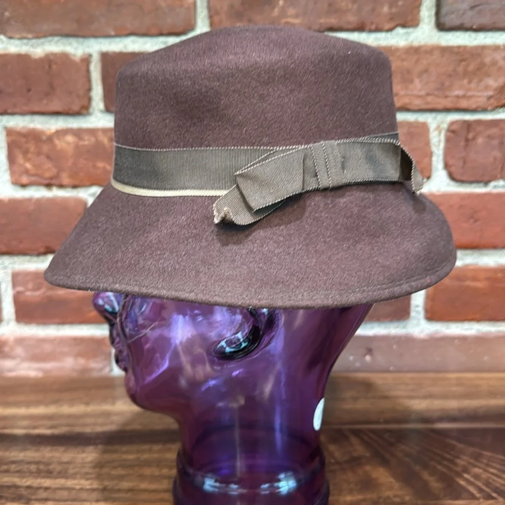 Brown Felt Cloche Hat with Ribbon - Picture 2 of 7